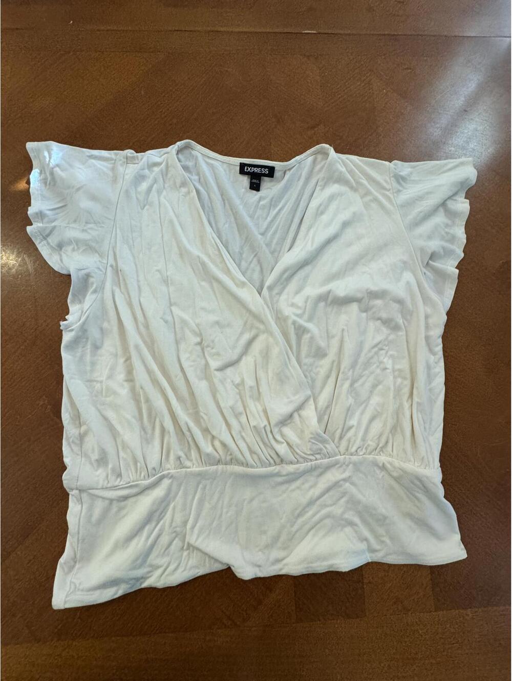 Express White V-Neck Short Sleeve Blouse Size L